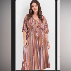 Bloomchic Bandana Split Dolman‎ Sleeve Shirred Pocket Plus Size Midi Dress